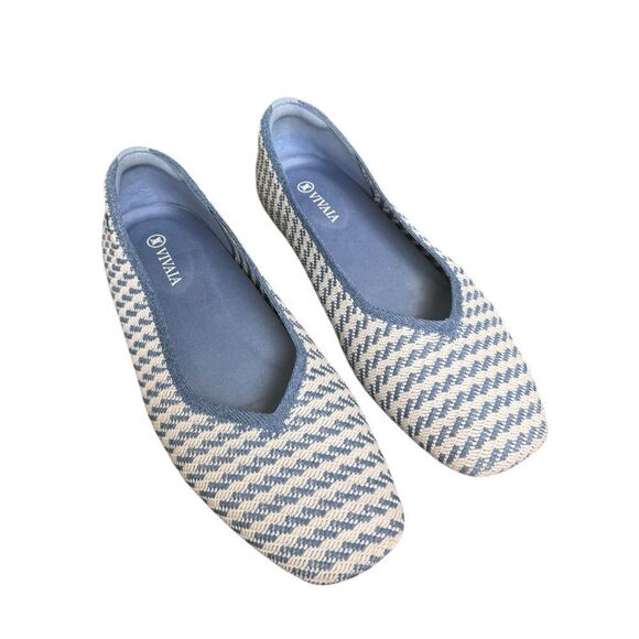 Vivaia Square-Toe V-Cut Flats (Margot 2.0) Denim Stripe 39 - Picture 2 of 6
